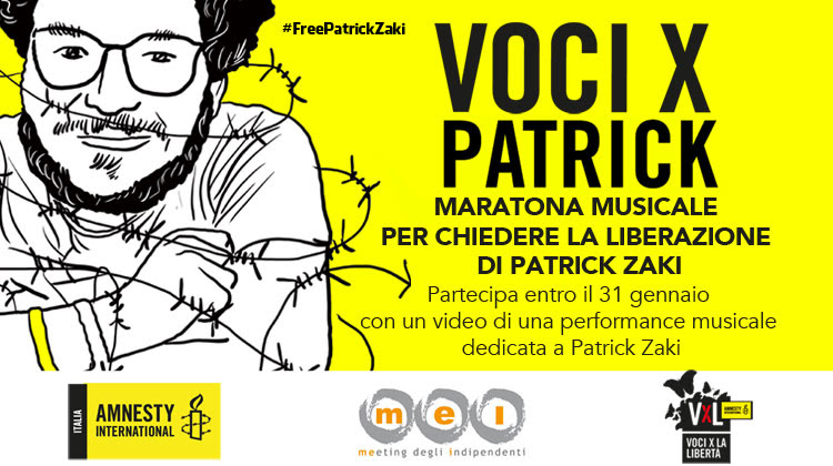 Free Patrick Zaki: l’8 febbraio una maratona musicale per la sua liberazione